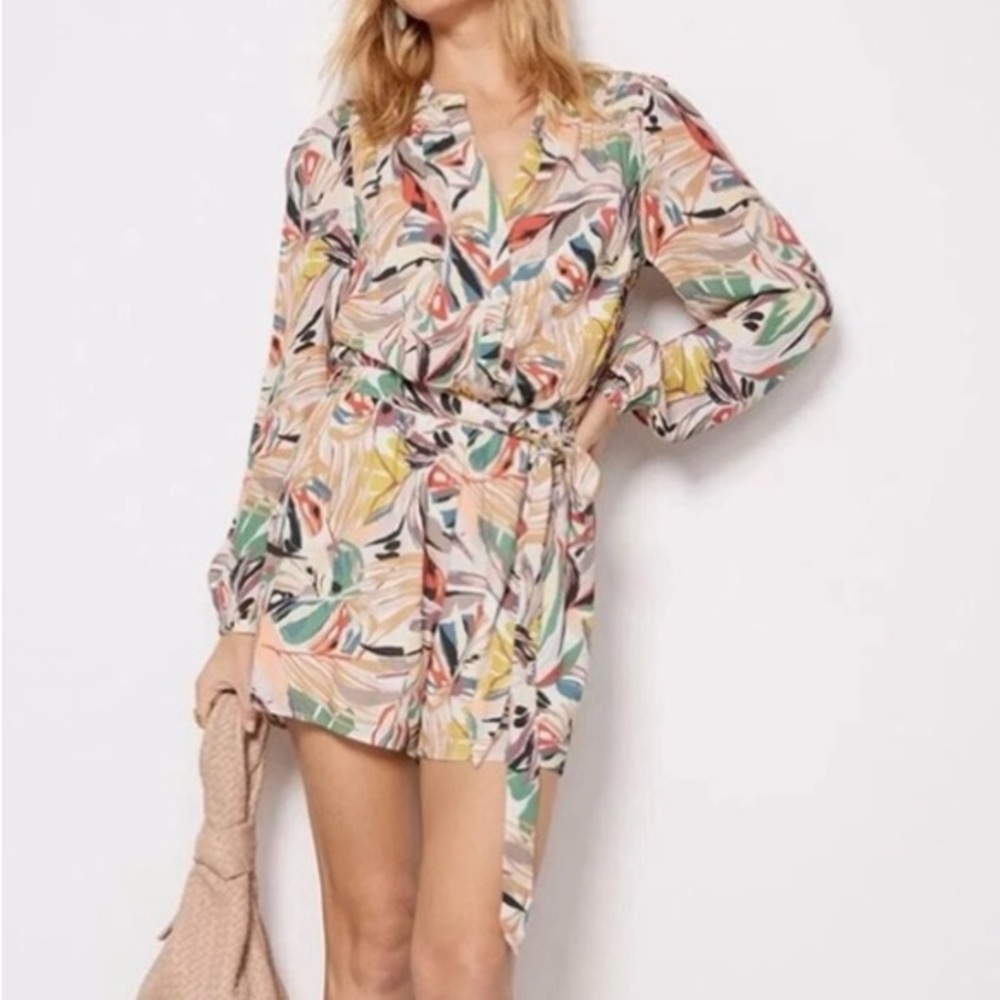 Evereve Multicolor Tropical Print Long Sleeve Romper